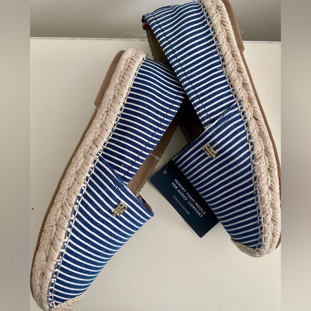 Tommy Hilfiger Espadrilles Jute Trim Loafers Navy Striped Memory Foam Women's 8M